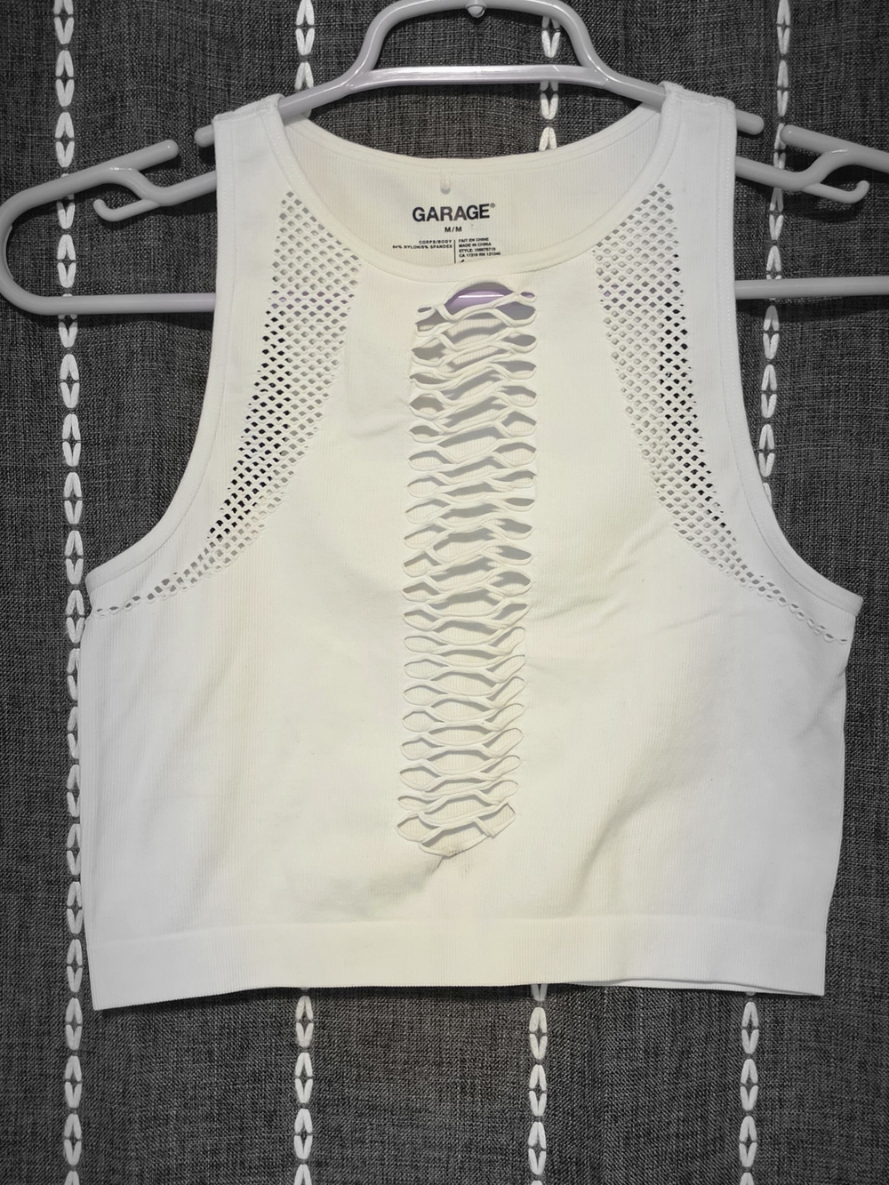 Garage White Cropped Tank with Center Ladder Cutout